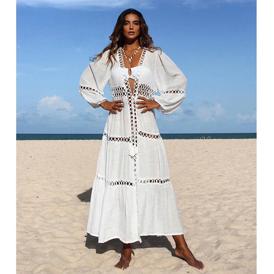 Bikini Cover Up Lace Hollow Crochet Swimsuit Beach Dress Women 2025 Summer Ladies Cover-Ups Bathing Suit Beach Wear Tunic - Matrix Studios