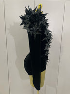 2025 New Shiny Black Rhinestone Velvet Long Sleeve Bodysuit Women Evening Party Club Gala Hosts NightClub Bar Stage Costumes - Matrix Studios