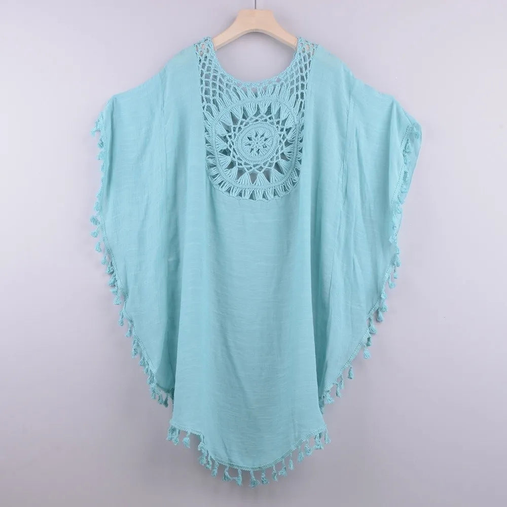 Fashion Knitted Sunflower Beach Cover Up Large Size Hollow Out Bathing Suit Fringe Tunic Beachwear Women - Matrix Studios