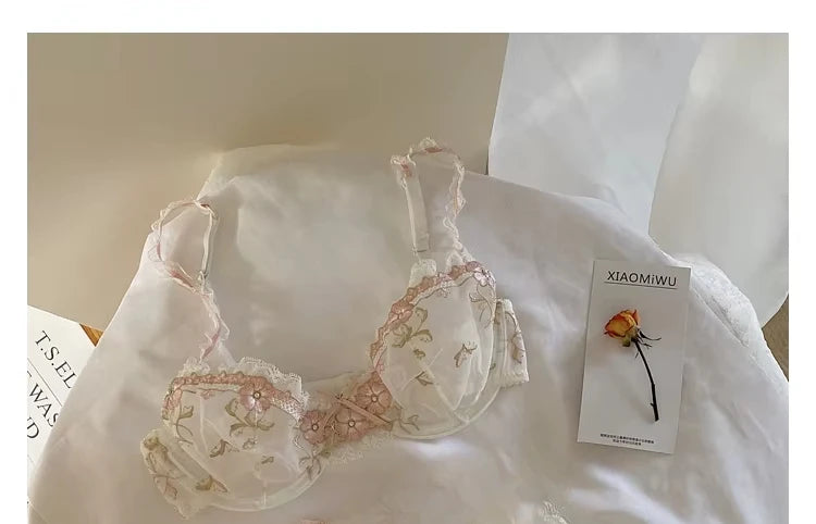MOYISU New Arrival Luxury Pure Desire Lace Tulle Sexy Panties Lingerie Set Lilacs Embroidery Girl Boobs Big Size Big Boobs Small - Matrix-studios.com