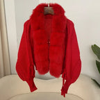 2024 Winter New Fashion Knitting Cardigan Placket Coat Women Casual Real Fox Fur Coat Short Warm Knitted Jacket with Natural Fur - Matrix Studios