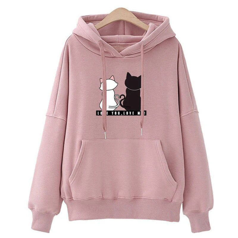 2024 Autumn Hoodie Women's Casual Hooded Sweatshirt Creative Hoodie Matching Streetwear Cute Cat Pattern Monogram Hoodie CYXX077 - Matrix Studios