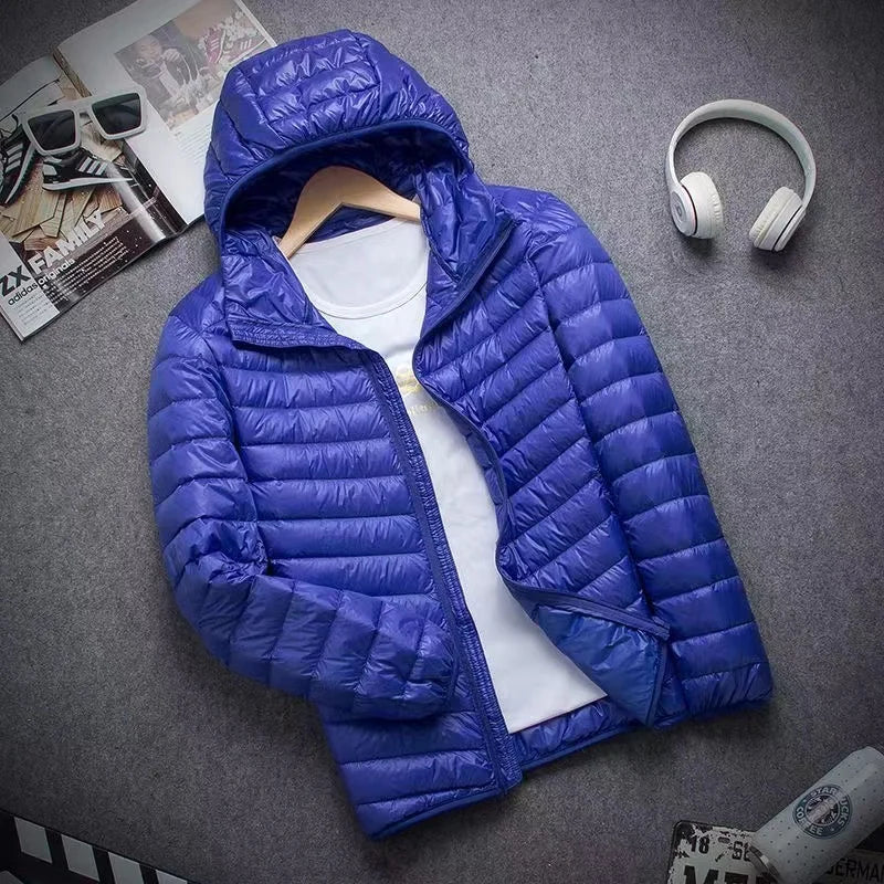 0-10℃ Men's Winter Jacket Ultra Light Duck Down Jackets Portable Hooded Puffer Feather Thin Parkas Windproof Outerwear Coat 5XL - Matrix Studios
