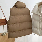 Autumn/winter Women Thickened Warm Vest Casual Sleeveless Solid Cotton-padded Parkas Keep Warm Hem Drawstring Vest Outerwear - Matrix Studios