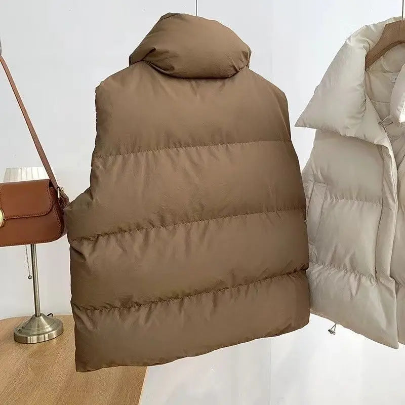 Autumn/winter Women Thickened Warm Vest Casual Sleeveless Solid Cotton-padded Parkas Keep Warm Hem Drawstring Vest Outerwear - Matrix Studios