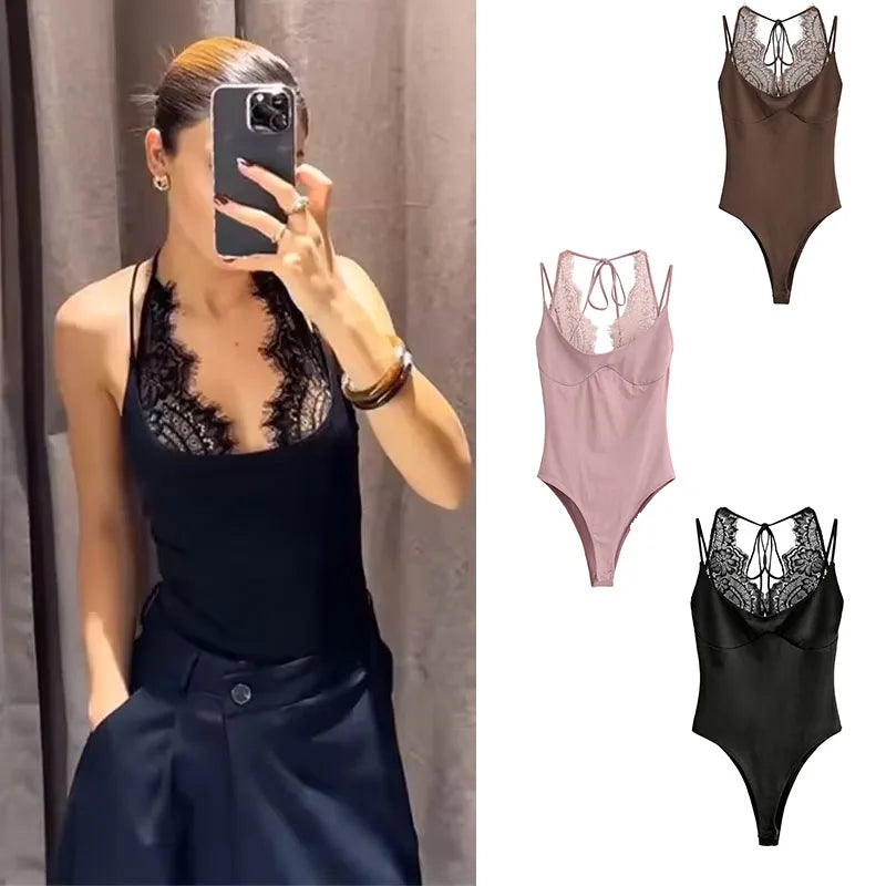 Women's Sexy Nightclub Party Pink Jumpsuit, Spliced Lace Sleeveless Tight-Fitting Jumpsuit, 2026 Fashion Women's Slim Top - Matrix Studios