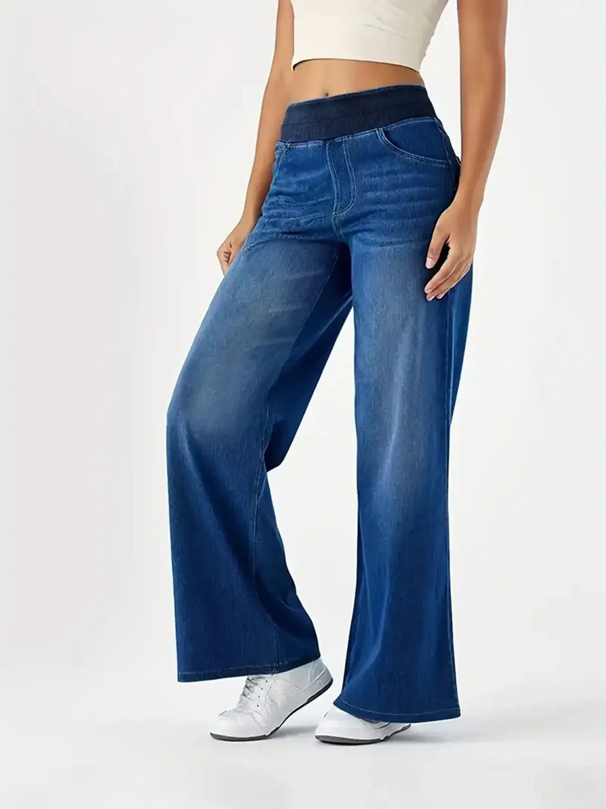 Jeans for Woman Y2k Jeans Baggy Jeans Stretchy Fabric Loose Straight Leg Ribbed Waist Design Modern Trousers Urban Fashion - Matrix-studios.com