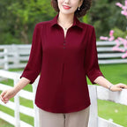 1pcs Woman Summer Solid Blouses Shirt Lady Thin Pullover Shirt Female Casual Half Sleeve Turn-down Collar Loose Top Mom Clothing - Matrix-studios.com