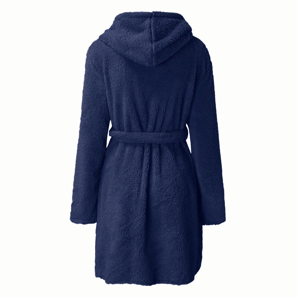 Autumn Winter Women Sexy Bath Robe Fluffy Plush Pyjamas Ladies Hooded Dressing Solid Color Gown Warm Bathrobe Female Loungewear - Matrix-studios.com