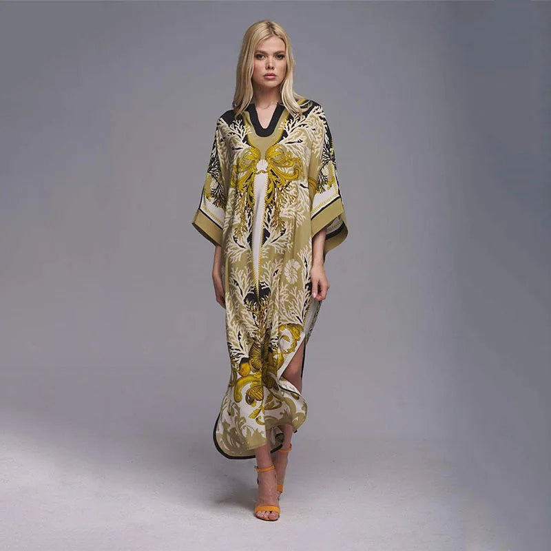 2026 Women Swimsuit Beach Cover Up dress Sleeve Kaftan Beach Tunic Long Pareos Bikinis Cover ups Summer Robe Plage Beachwear - Matrix Studios