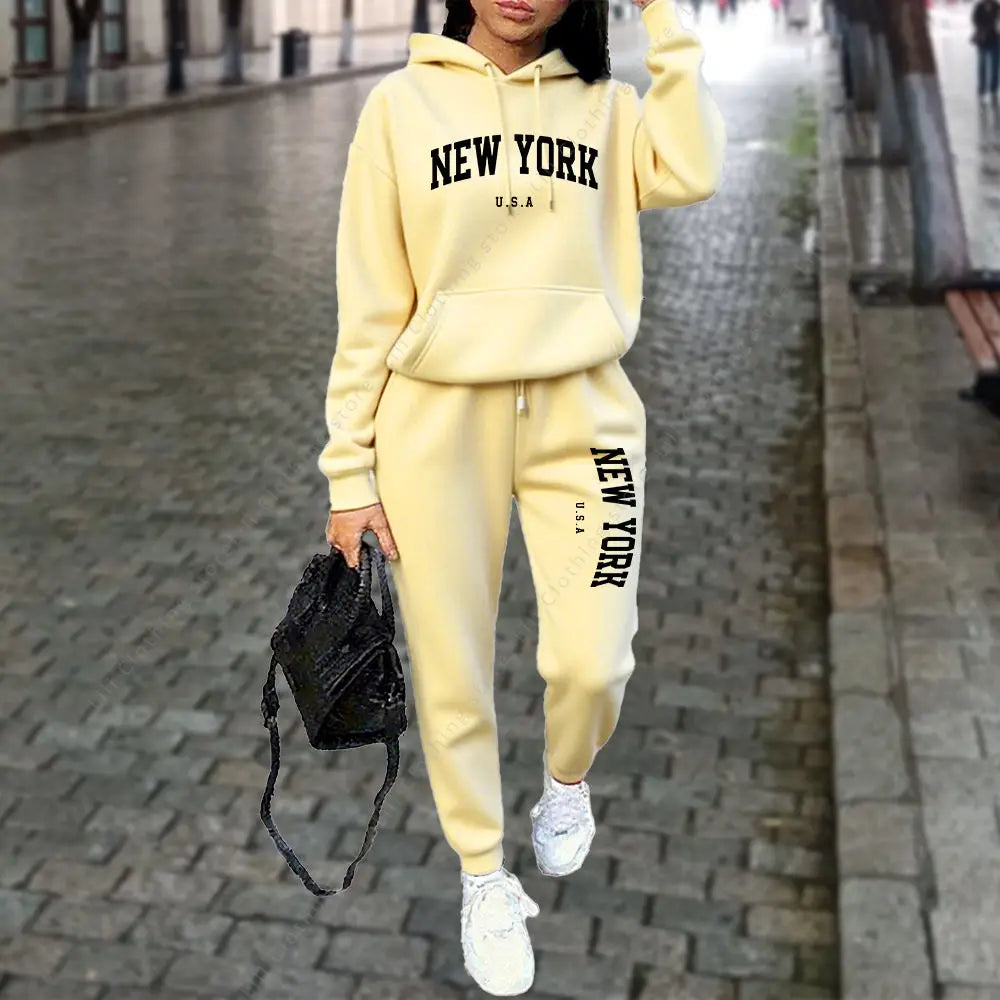 NEW YORK Women's Tracksuit Autumn Winter Hoodies Trousers 2PCS Suit Sports Jogging Street High quality Clothes Women Pants Sets - Matrix-studios.com