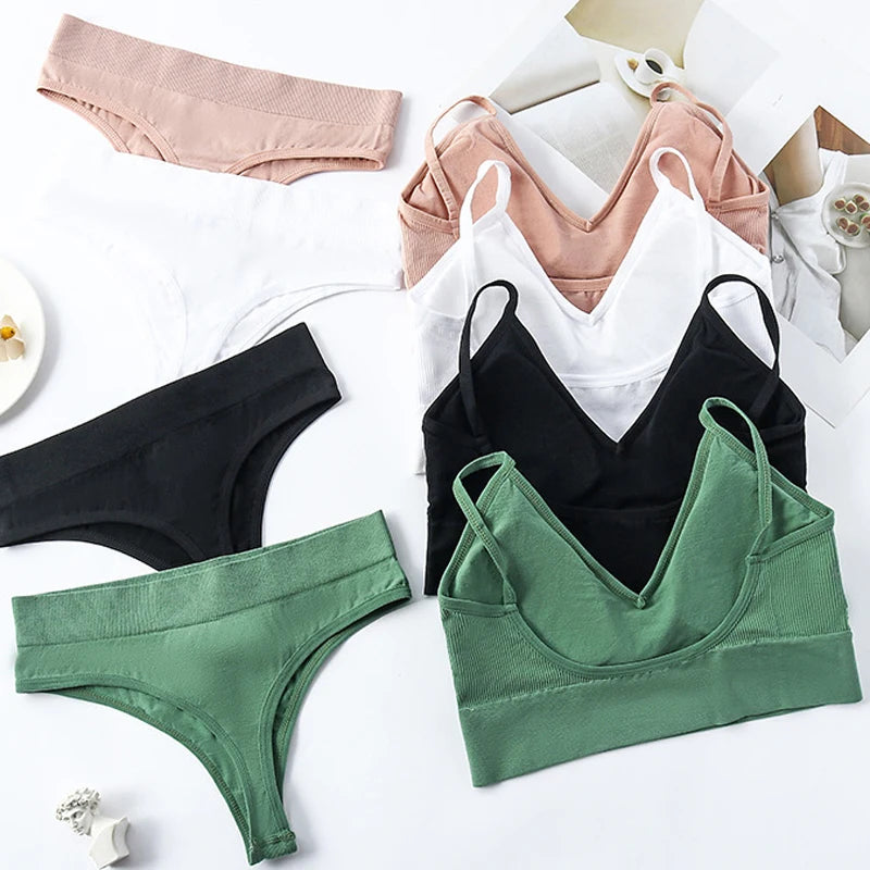 Qisin French Backless Push Up Underwear Set Women Sexy Seamless Bralette Female Lingerie Soft Tank Crop Top Gym Sport Bra Set - Matrix-studios.com