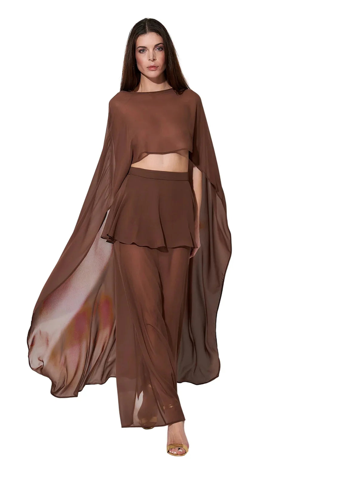 Women Chiffon Capelet Sheer Mesh Bridal Cape Shawl Wraps Asymmetrical High Low Flowy Wedding Party Cover Up Poncho Party Robes - Matrix Studios