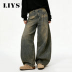 LIYS American Retro Baggy Wide Leg Jeans Men's Streetwear Distressed Y2K Clothing Casual Daily Four Seasons Denim Pants Unisex - Matrix Studios