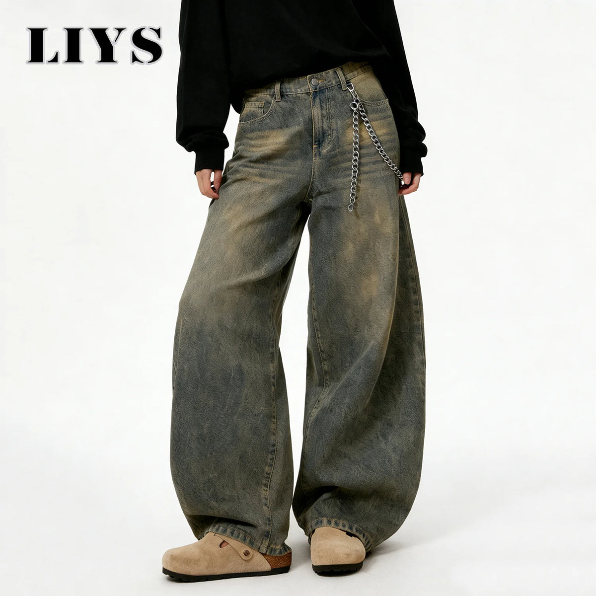 LIYS American Retro Baggy Wide Leg Jeans Men's Streetwear Distressed Y2K Clothing Casual Daily Four Seasons Denim Pants Unisex - Matrix Studios
