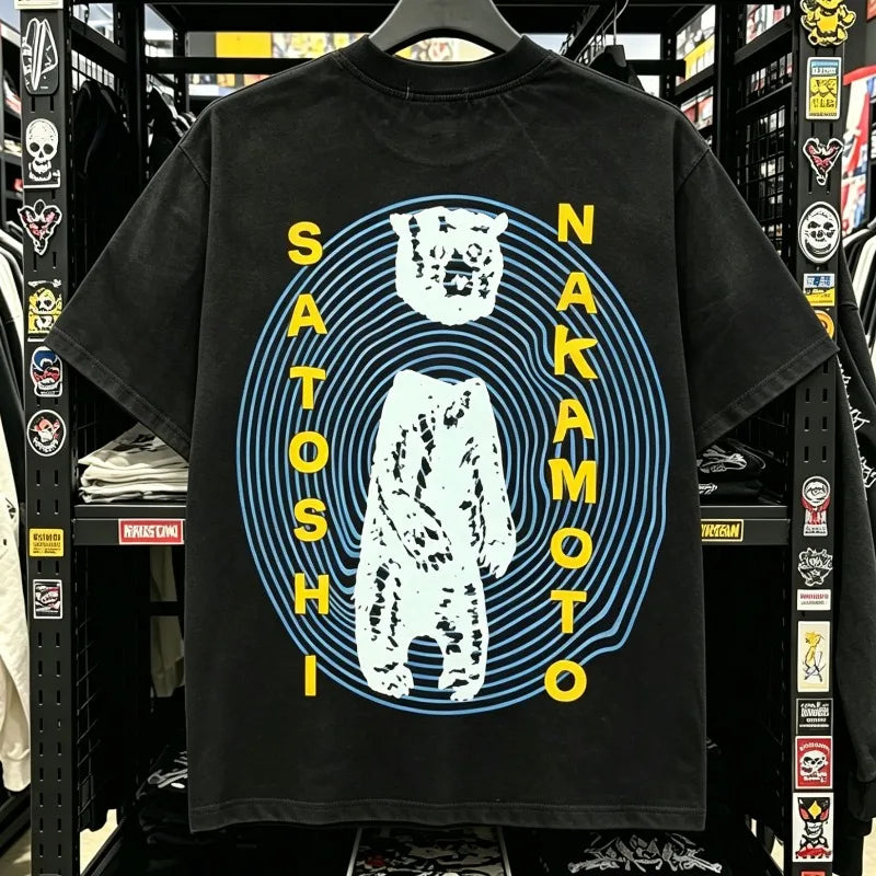 26ss Summer Satoshi Nakamoto T Shirt Short Sleeve Men's Hip Hop Y2K Cartoon Print Loose Cotton T-shirts Male Female Streetwear - Matrix-studios.com