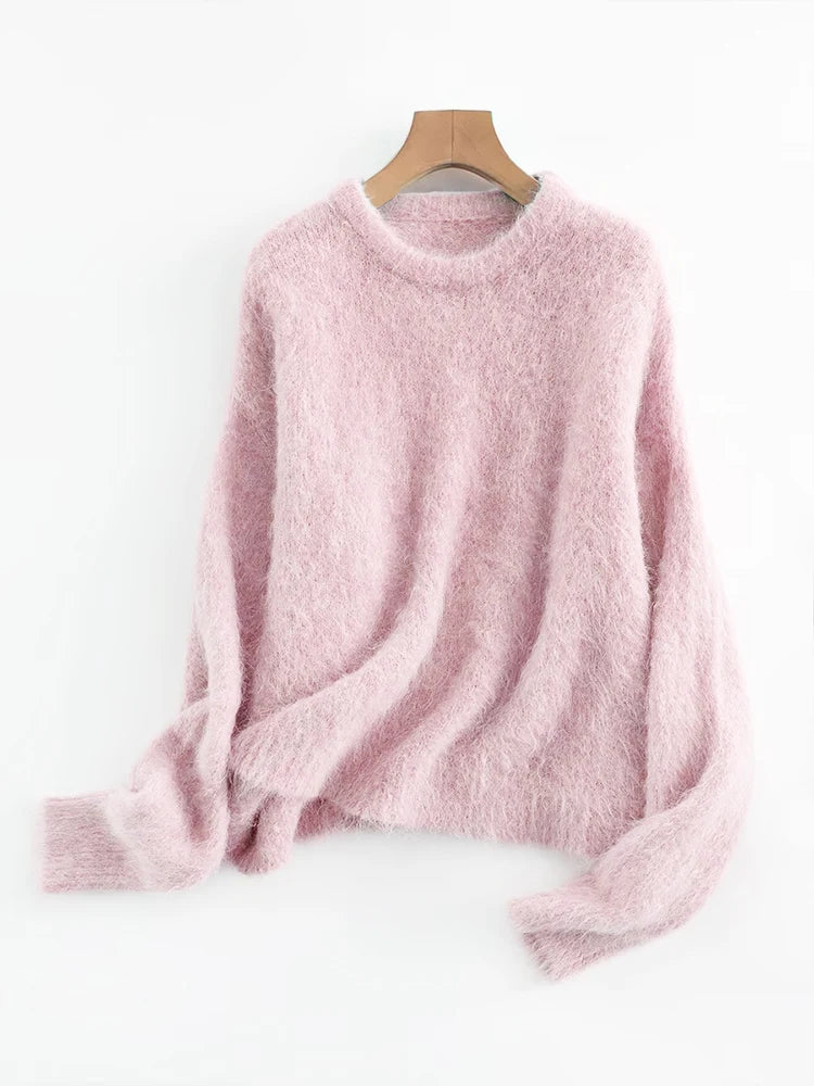 SuyaDream Warm Alpaca Pullovers for Woman, Dropped Sleeved Loose Sweaters, Brushed Wool Knit Sweater, 2026 Fall Winter Top - Matrix Studios