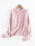 SuyaDream Warm Alpaca Pullovers for Woman, Dropped Sleeved Loose Sweaters, Brushed Wool Knit Sweater, 2026 Fall Winter Top - Matrix Studios