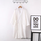 Couples Crepe Gauze Bathrobe Solid 100% Cotton Robe Long-sleeved V-neck Kimono Wedding Robes Sleepwear Plus Size Dressing Gown - Matrix-studios.com