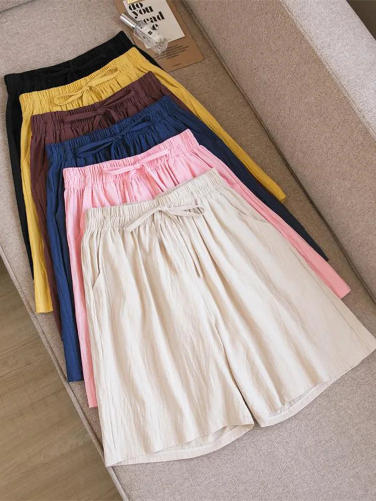2026 Women Cotton Shorts Summer Casual Solid Two Pockets Shorts High Waist Loose Shorts for Girls Soft Cool Female Shorts - Matrix Studios