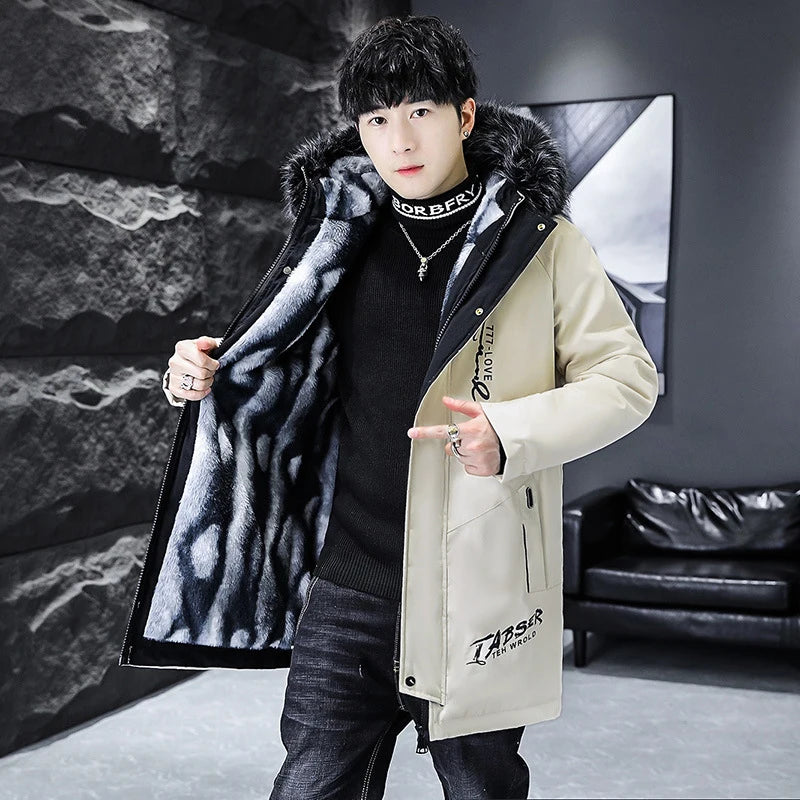 Winter Men's Long Down Jacket Fashion Male Thermal Parkas Coats Casual Men Classic Fur Collar Warm Padded Jackets Clothing 5XL - Matrix Studios
