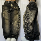 2025 Fashion New Oversized Pattern Printing Baggy Jeans Men Y2K Street Vintage Rock Casual Straight High Waist Wide Leg Trousers - Matrix Studios