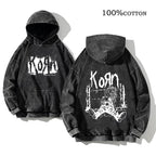 Korn Rock Band World Tour Hoodies Vintage Washed Men's Sweatshirts Cotton Hip Hop Streetwear Hooded Pullover Loose Y2K Tops - Matrix Studios