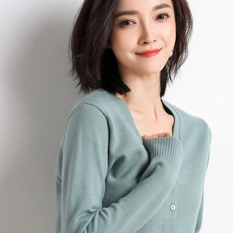 Cardigans Women 2025 Autumn Single Breasted V-neck Knitted Sweater Fashion Short Knitwear Solid Blue Green Pink Women's Jumpers - Matrix Studios