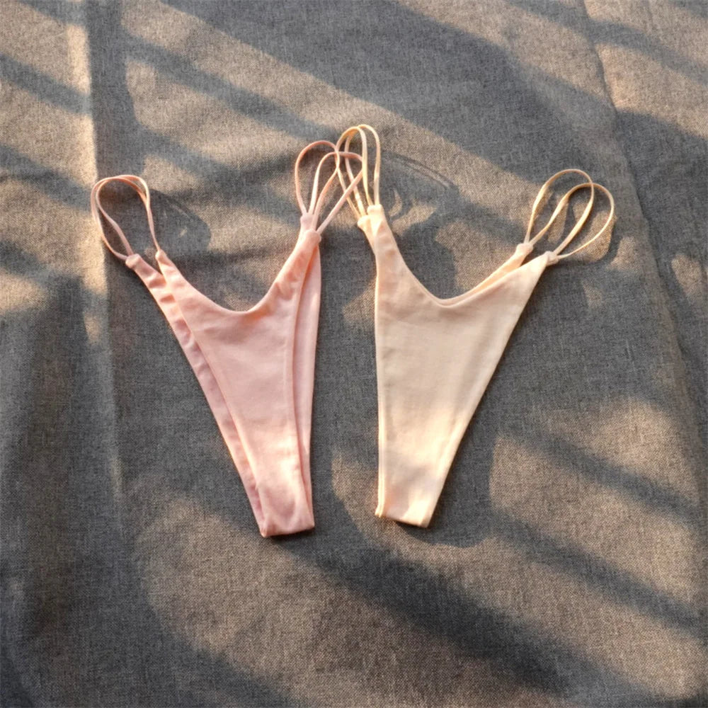 1/2 Pcs Brazilian Women Cotton Thong Underwear Sexy Panties Female Underpants Solid Color G-string Pantys - Matrix Studios