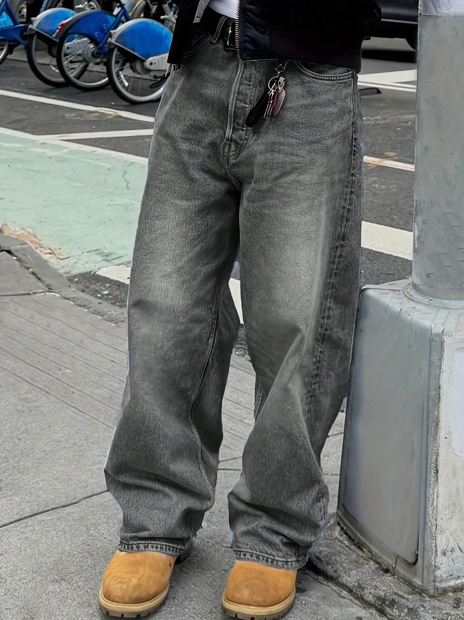 Men's Anime Spring Casual Solid Color Jeans with Star Patches And Pockets for School - Matrix Studios