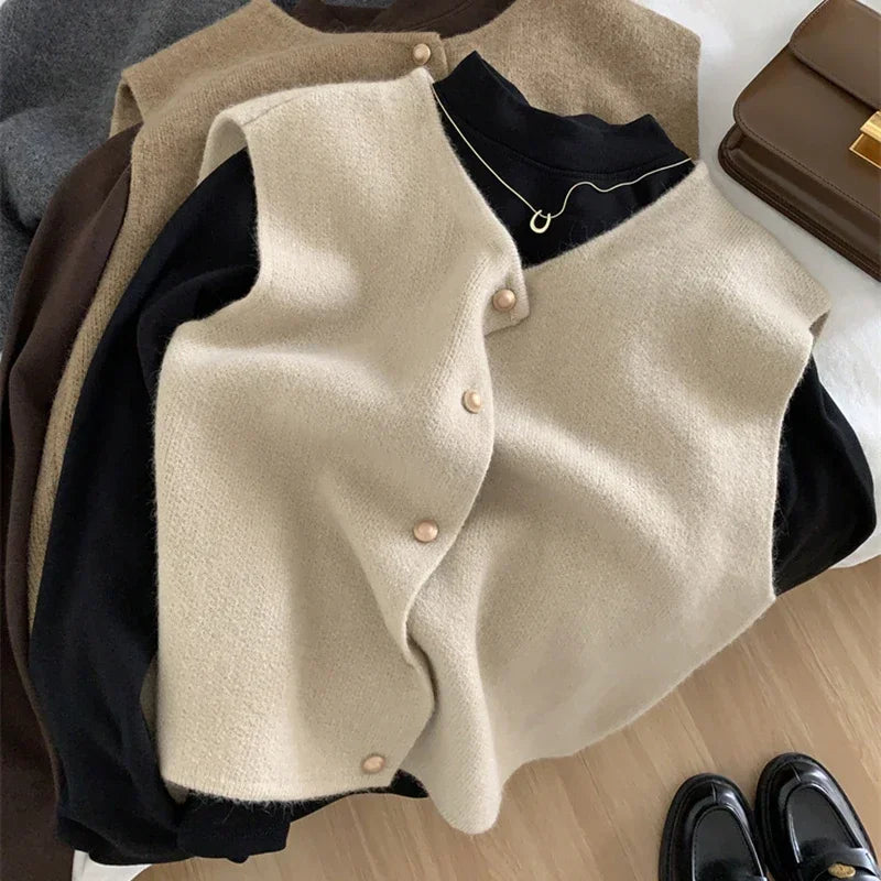 Autumn new women cardigan Korean elegant knitted sleeveless female casual sweater tanks fashion new slim ladies casual tops - Matrix Studios