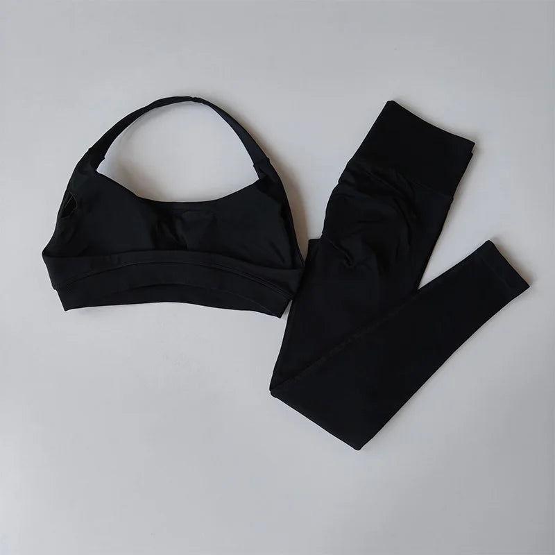 Seamless Yoga Suit Women's Beauty Back Sports Bra Lingerie Peach Buttocks Fitness High Waist Legigngs Gym Yoga Suit Pilates Set - Matrix-studios.com