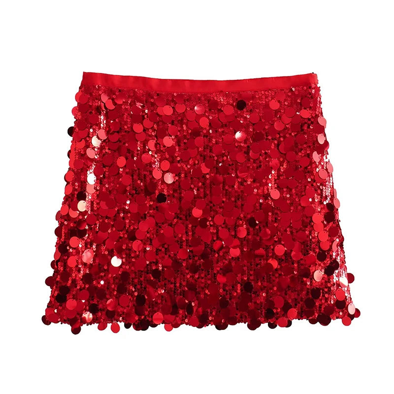 Willshela Women Fashion With Sequined Solid Side Zipper Mini Skirt Vintage High Waist Female Chic Lady Skirts - Matrix-studios.com