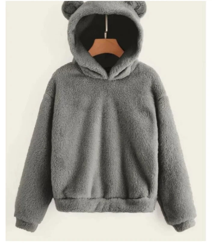 Autumn Winter Women's Hoodies Winter Women Long Sleeve Rabbit Ear Hood Sweatshirt Cute Plush Warm Casual Hoodie Tops - Matrix Studios