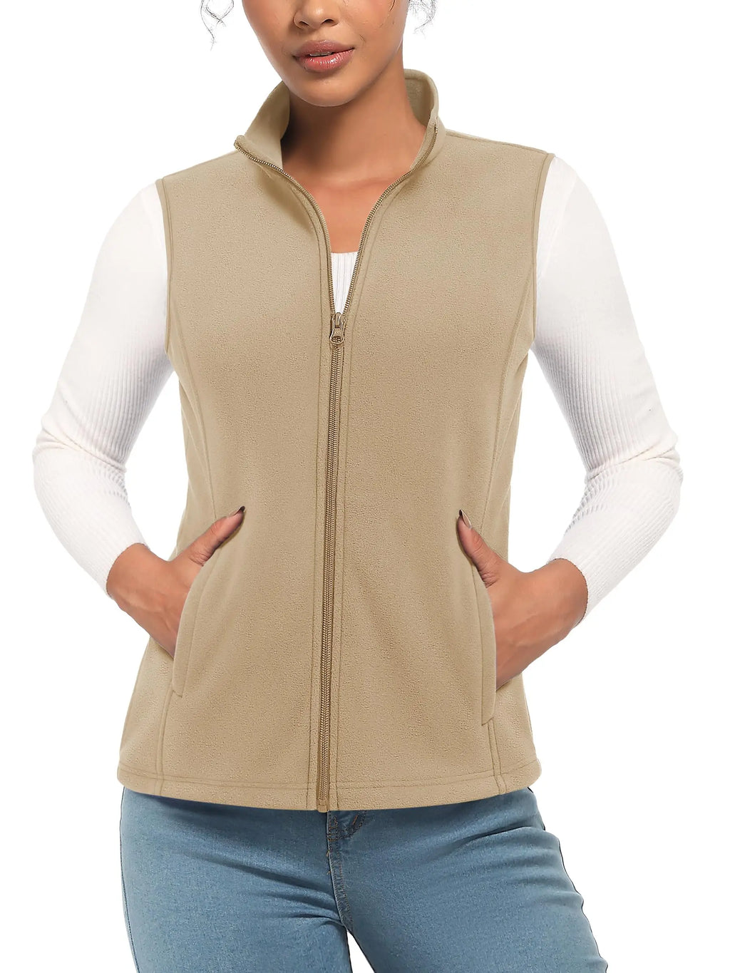 TACVASEN Fleese Sleeveless Vests Womens Fall Winter Thermal Hiking Golf Waistcoats Soft Casual Outerwear Zip Jackets 4 Pockets - Matrix Studios