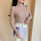 2026 Autumn Winter Women Long Sleeve Knitted Foldover Turtleneck Ribbed Pull Sweater Soft Warm Femme Jumper Pullover Clothes - Matrix Studios