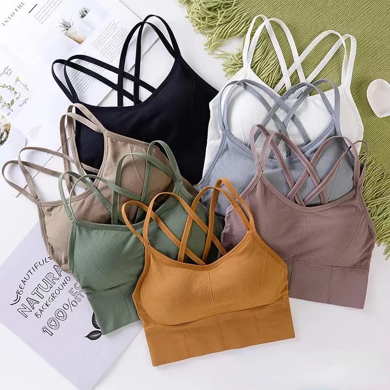 Sexy Women Tops Back Cross Strap Tank Top Push Up Running Sports Bra Breathable Soft Fitness Beauty Solid Color Yoga Bra - Matrix Studios