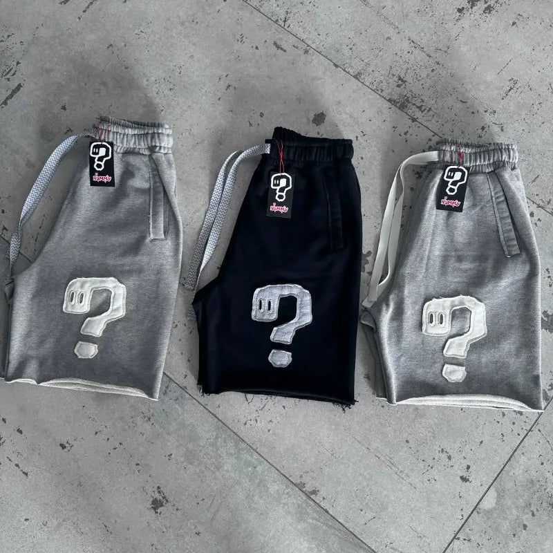 Y2K casual shorts trend symbol patchwork drawstring shorts solid color retro Harajuku hip hop men women fine fabric street wear