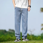 Men's Summer Soft Lyocell Fabric Jeans Thin Loose Straight Denim Pants Drawstring Elastic Waist Casual Trousers Plus Size M-5XL - Matrix Studios