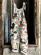 New Summer Women's Jumpsuit Cartoon Dog Print Fashion Cute Casual Jumpsuit Women's Parent-Child Outdoor Travel Lace-Up Jumpsuit - Matrix Studios
