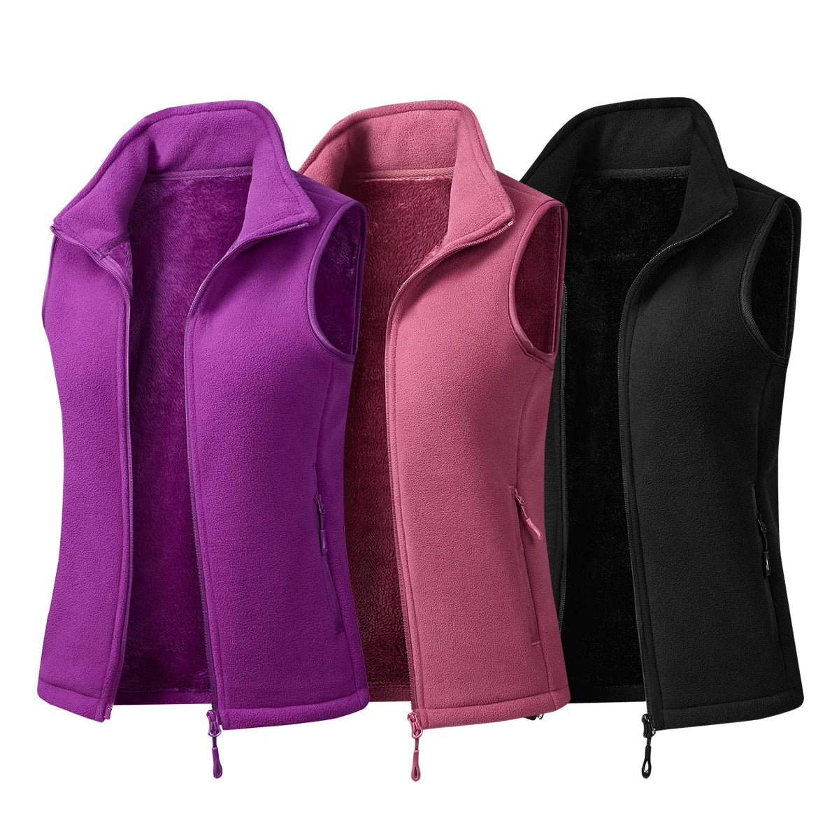 Autumn Winter Polar Fleece Vest Women's Windproof Outdoor Warm Sleeveless  Coat 2025 Plush Stand Collar Casual Waistcoat - Matrix Studios