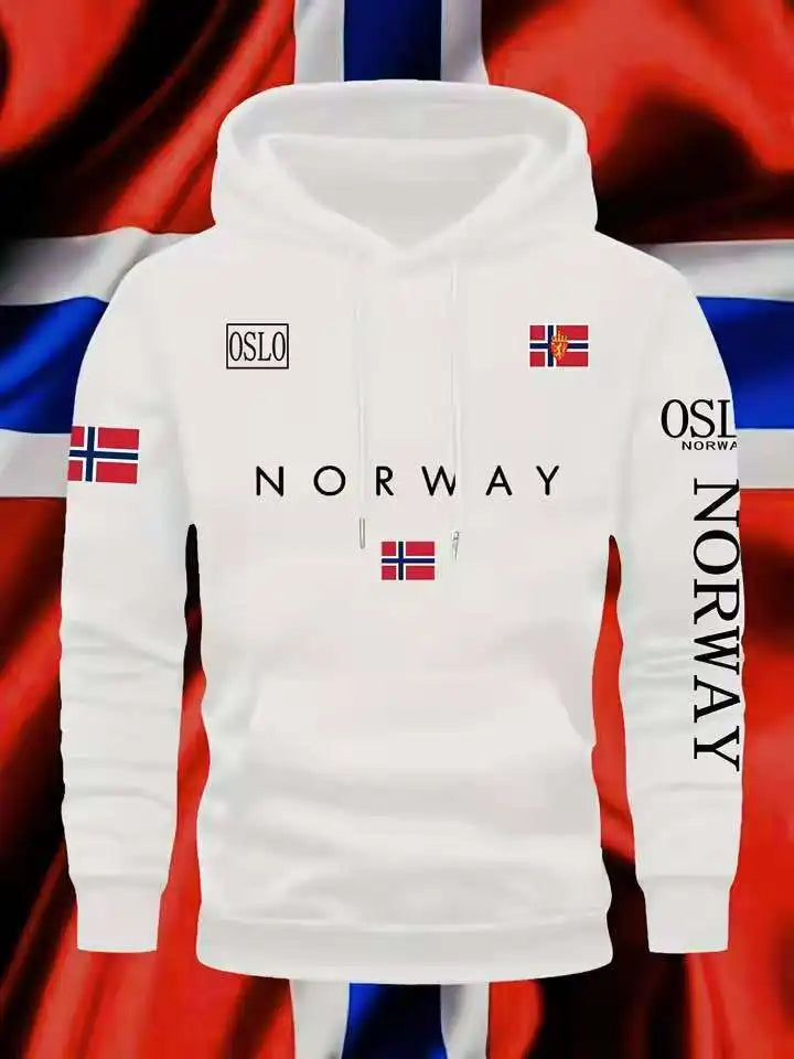 NORWAY printing Autumn winter models Men's Fleece windproof Warm Cotton Oversized Hoodie Outdoor Commuter Men's High Elastic top - Matrix Studios