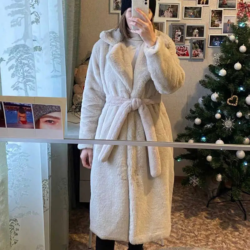 Winter Women High Quality Faux Rabbit Fur Coat Luxury Long Fur Coat Loose Lapel OverCoat Thick Warm Plus Size Female Plush Coats - Matrix Studios
