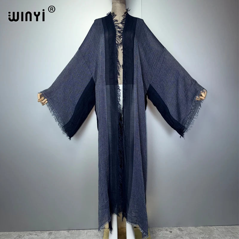 WINYI Retro Kimono Maxi Cardigan Beach Wear Covers Elegant Party Dress Abaya Dubai Luxury Muslim Woman Fashion Open Front Kaftan - Matrix Studios