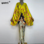 WINYI New Fashion Bohemian Deep V-neck Floral European For Lady Free Size Loose Batwing Holiday Beach Cover Up Party Kaftan Dres - Matrix Studios
