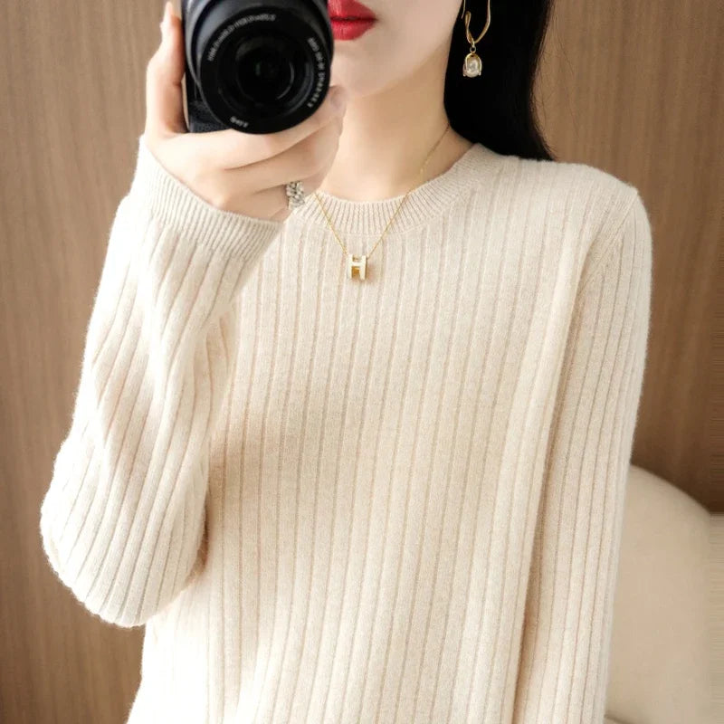2026 Women Sweaters Autumn Winter Long Sleeve Pullovers O-neck Stripe Warm Pullover Korean Fashion Bottoming Shirts Loose Jumper - Matrix Studios