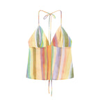 CHARMCHANT Women's Colorful Stripe Two Piece Outfit Halter Backless Tie Top Wide Leg Trousers Holiday Matching Suit Summer 2026 - Matrix-studios.com