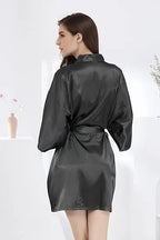 Women Silk Satin Short Night Robe Solid Kimono Robe Fashion Bath Robe Sexy Bathrobe Peignoir Femme Wedding Bride Bridesmaid Robe