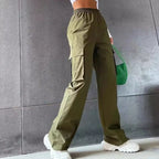 Fashion Women Baggy Joggers Pants Casual Communte Female Chic Straight Cargo Pant Elastic High Waist Elegant Oversized Trousers - Matrix-studios.com