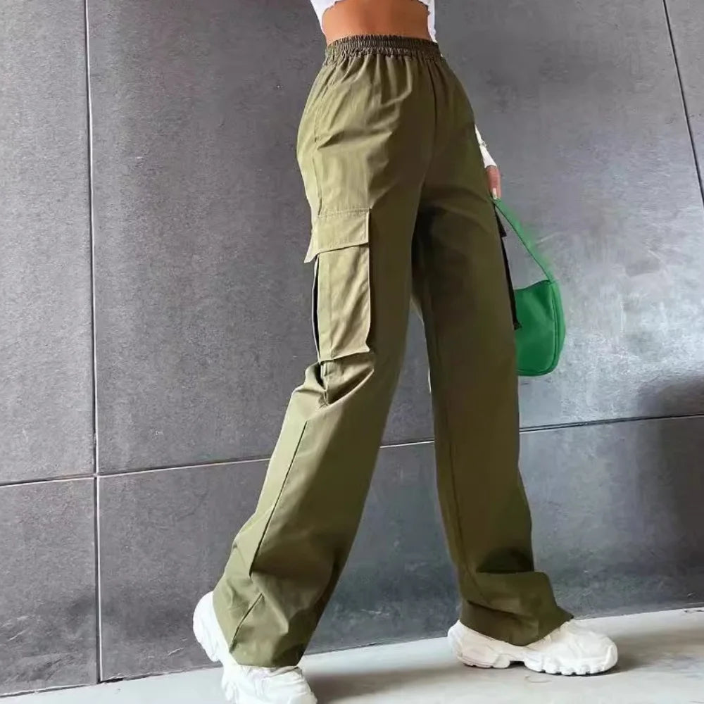 Fashion Women Baggy Joggers Pants Casual Communte Female Chic Straight Cargo Pant Elastic High Waist Elegant Oversized Trousers - Matrix-studios.com
